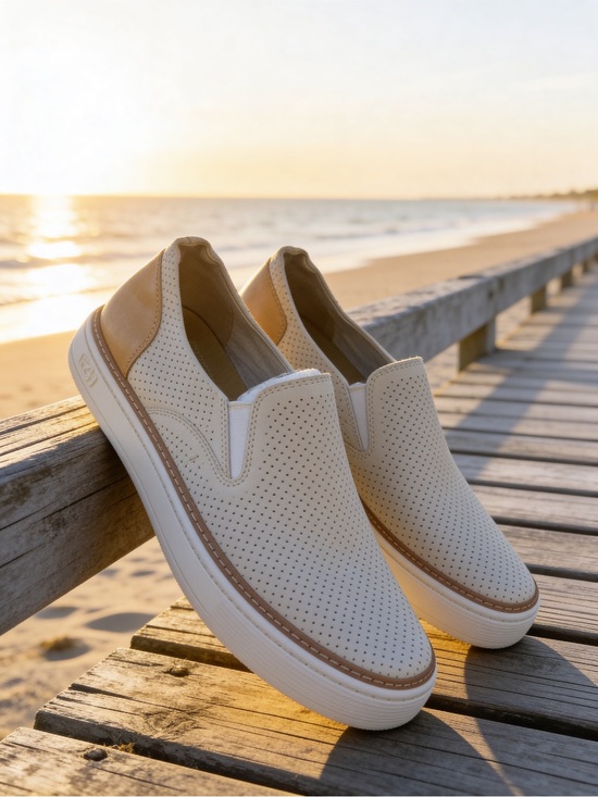 UGG Shoes - UGG - WOMENS SLIP ON SNEAKERS- size 10 Bone color with Tan trim